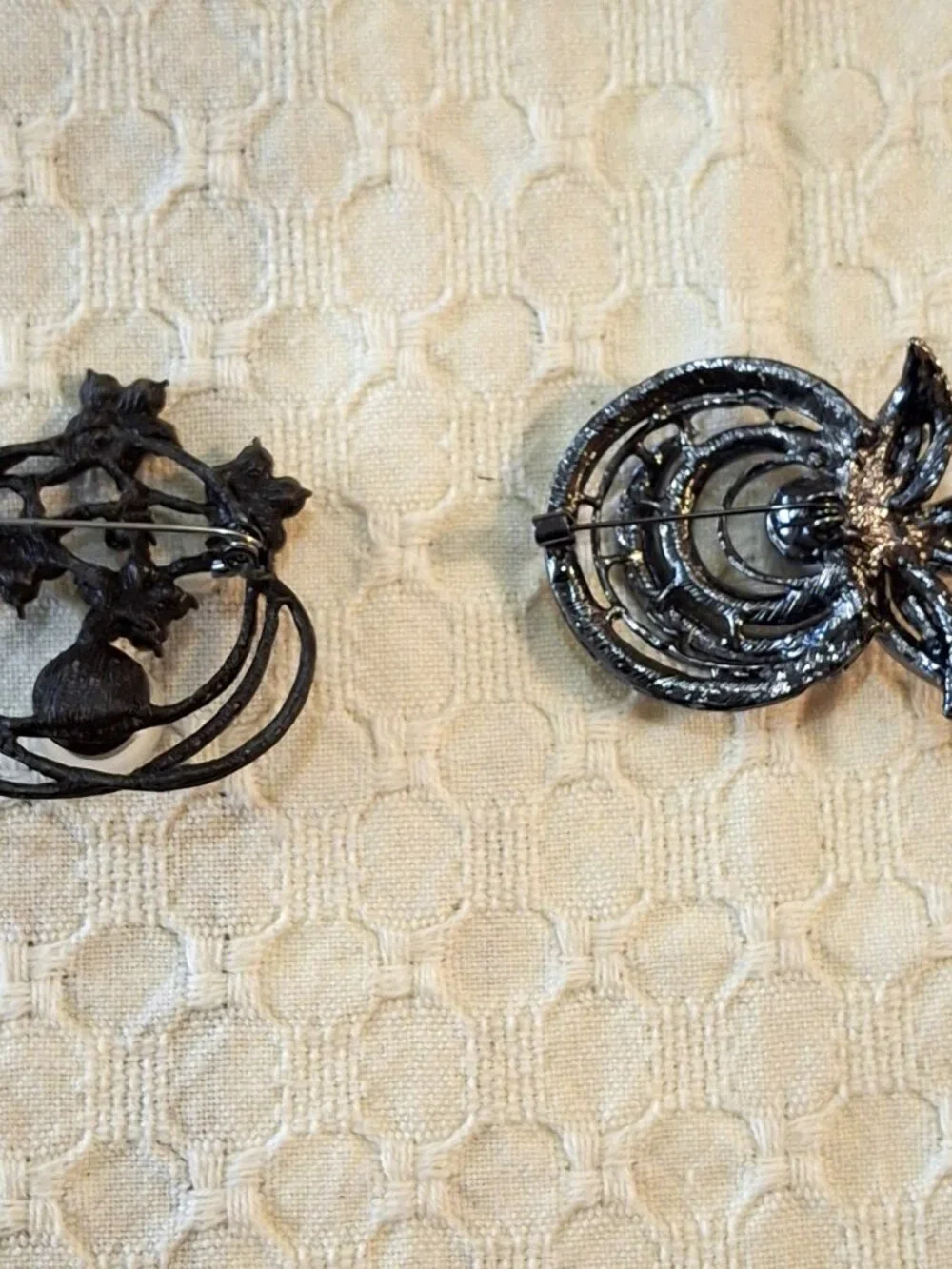 Elegant Lot of 2 Black and Silver-tone Brooches  NWOT